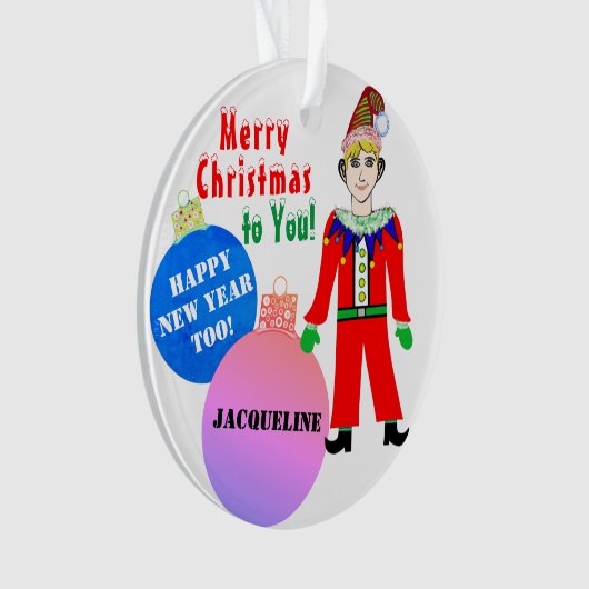 Boy Elf WeihnachtsNAME Blue Pink Ornamente (Vorderseite)