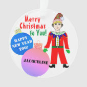 Boy Elf WeihnachtsNAME Blue Pink Ornamente (Vorderseite)