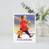 Boy fährt in Finnland für die Winterferien Ski Postkarte (Stehend Vorderseite)