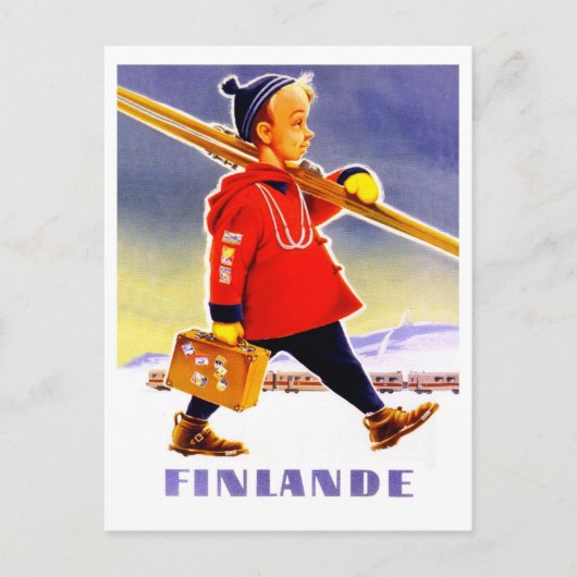 Boy fährt in Finnland für die Winterferien Ski Postkarte (Vorderseite)