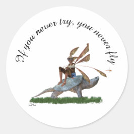 Boy Fairy fährt auf Schildkrötenkleber Runder Aufkleber