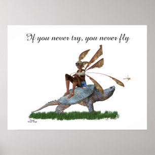 Boy Fairy reitet auf Schildkrötenplakat Poster