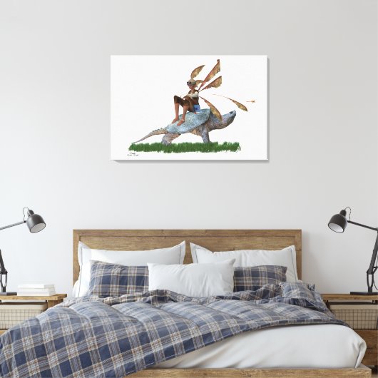 Boy Fairy Riding auf Schildkrötengestreiften Canva Leinwanddruck (Insitu (Schlafzimmer))