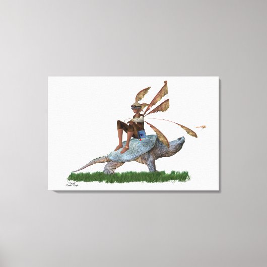 Boy Fairy Riding auf Schildkrötengestreiften Canva Leinwanddruck (Vorderseite)