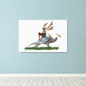 Boy Fairy Riding auf Schildkrötengestreiften Canva Leinwanddruck (Insitu (Holzboden))