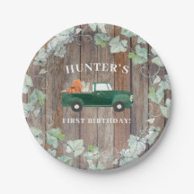Boy Fall Birthday Green Truck und Pumpkins