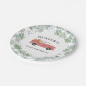 Boy Fall Birthday Red Truck und Pumpkins Pappteller (Schrägansicht)