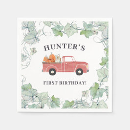 Boy Fall Birthday Red Truck und Pumpkins Serviette