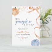 Boy Fall Rustic Bow Pumpkin Baby Dusche Einladung (Stehend Vorderseite)