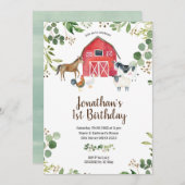 Boy Farm Animals Barnyard Geburtstag Einladung (Vorne/Hinten)