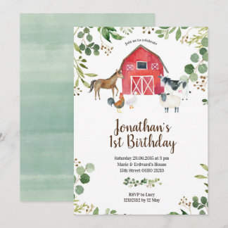 Boy Farm Animals Barnyard Geburtstag Einladung