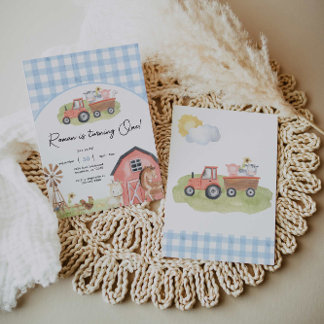 Boy Farm Animals Barnyard Geburtstag Einladung