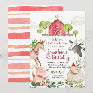 Boy Farm Animals Barnyard Geburtstag Einladung