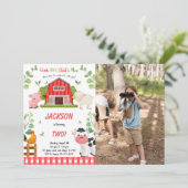 Boy Farm Birthday Party Foto Einladung (Stehend Vorderseite)