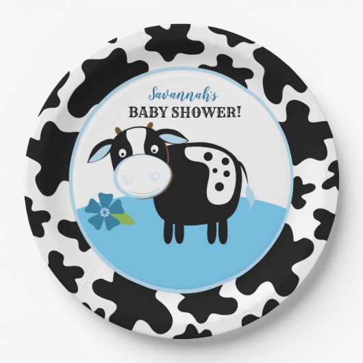 Boy Farm Cow Babydusche Teller (Vorderseite)