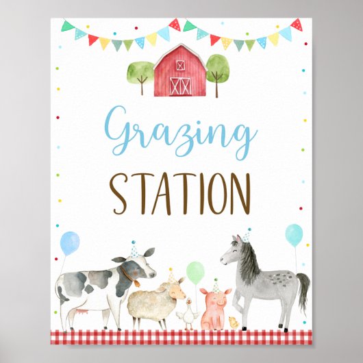 Boy Farm Grazing Station Birthday Sign Poster (Vorne)