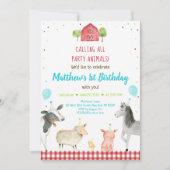 Boy Farm Party Tier Geburtstag Einladung (Vorderseite)