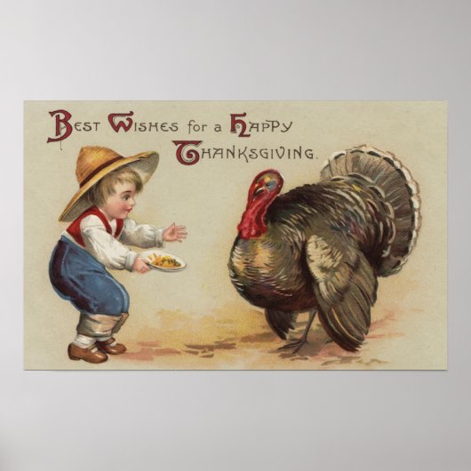 Boy Feeding Turkey Poster (Vorne)