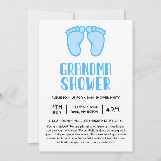 Boy Feet erste Grandma Baby Dusche Einladung (Vorderseite)