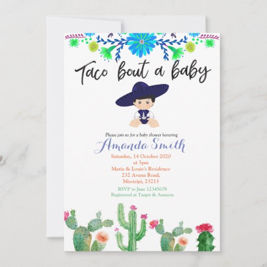 Boy Fiesta Kaktus Babydusche Invite Muchacho Einladung (Vorderseite)