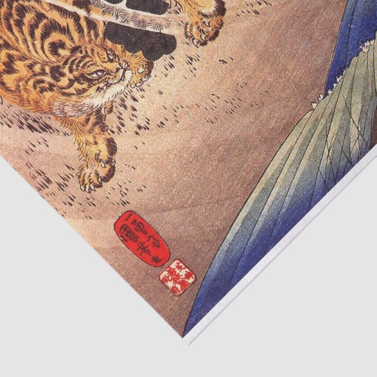 Boy Fights Tiger, Kuniyoshi, Ukiyoe Seidenpapier (Ausschnitt)