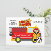 Boy Firefighter Fire Truck Birthday Einladung (Stehend Vorderseite)