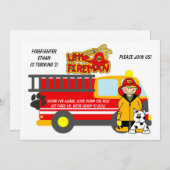 Boy Firefighter Fire Truck Birthday Einladung (Vorne/Hinten)