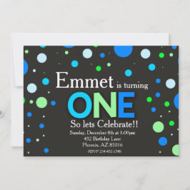 Boy First 1. Blue Green Chalkboard Einladung