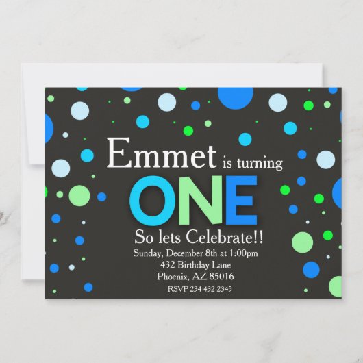 Boy First 1. Blue Green Chalkboard Einladung (Vorderseite)