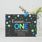Boy First 1. Blue Green Chalkboard Einladung (Stehend Vorderseite)
