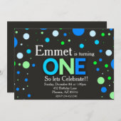 Boy First 1. Blue Green Chalkboard Einladung (Vorne/Hinten)