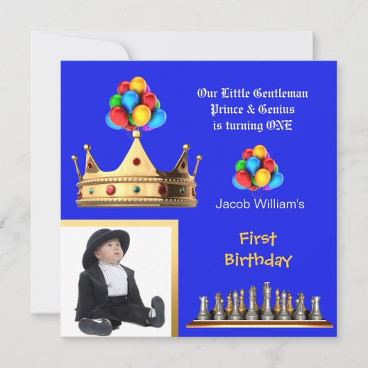 Boy First Birthday 1. Gentleman Prince Genius Einladung (Vorderseite)