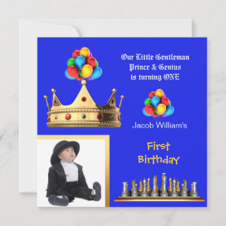 Boy First Birthday 1. Gentleman Prince Genius Einladung