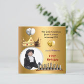 Boy First Birthday 1. Gentleman Prince Genius Einladung (Stehend Vorderseite)