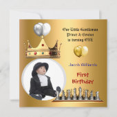 Boy First Birthday 1. Gentleman Prince Genius Einladung (Vorderseite)