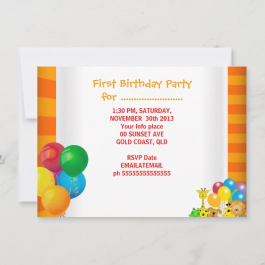 Boy First Birthday 1. Train Zoo Animals Party Einladung (Rückseite)