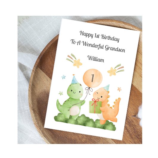 Boy First Birthday Balloon Dinosaurs Card Karte