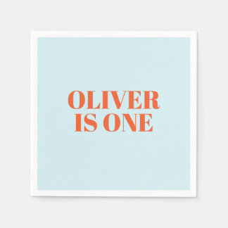 Boy First Birthday Blau und Rot Moderne Serviette