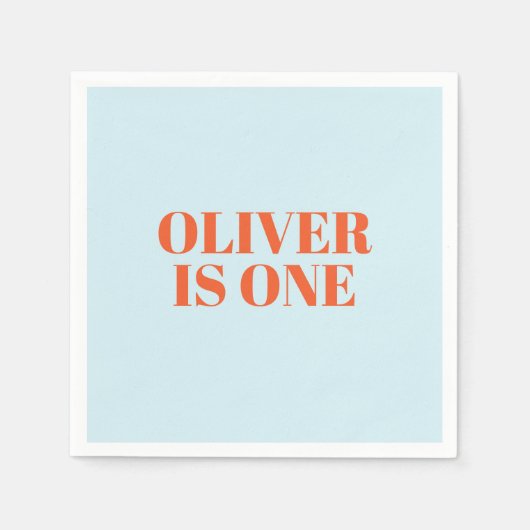 Boy First Birthday Blau und Rot Moderne Serviette (Vorderseite)