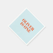 Boy First Birthday Blau und Rot Moderne Serviette (Ecke)