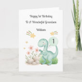 Boy First Birthday Blue Dinosaur Card Karte (Vorderseite)