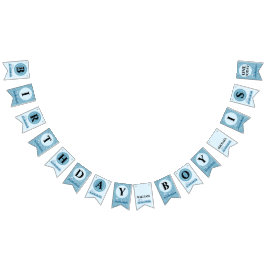 Boy First Birthday Blue Trains Wimpelkette