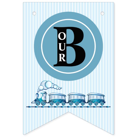 Boy First Birthday Blue Trains Wimpelkette (Erste Fahne)