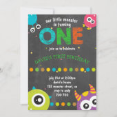 Boy First Birthday Chalkboard Monster Niedlich Einladung (Vorderseite)