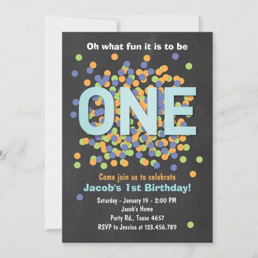 Boy First Birthday Einladung Confetti ONE blau (Vorderseite)