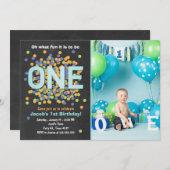 Boy First Birthday Einladung Confetti ONE blau (Vorne/Hinten)