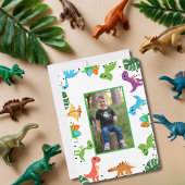 Boy First Birthday Foto Dinosaurier Niedlich farbi Einladung