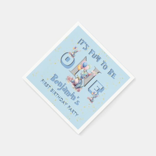 Boy First Birthday Fun One Dinosaur Cocktail Serviette (Ecke)