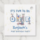 Boy First Birthday Fun One Dinosaur Luncheon Geschenkanhänger (Rückseite)