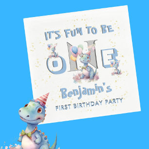 Boy First Birthday Fun One Dinosaur Luncheon Serviette